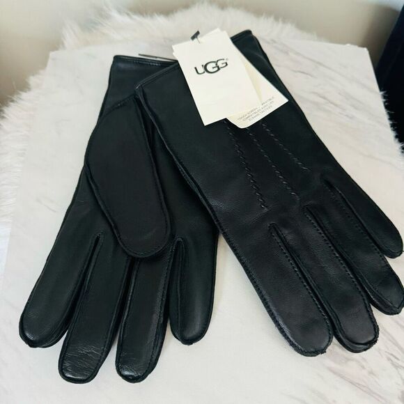 UGG Metisse Tabbed‎ Vent Tech Soft Stretch Leather Gloves, Black, Medium, NWT - Picture 1 of 13